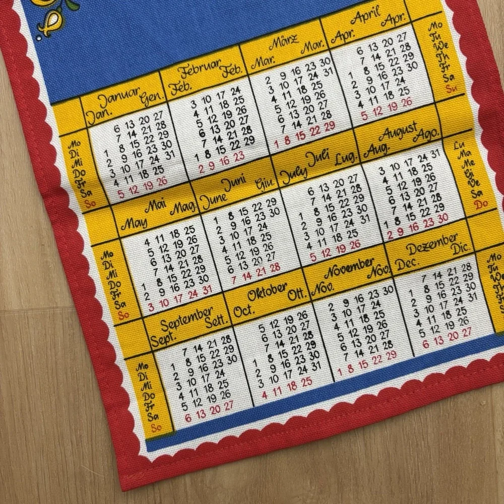 1992 Cloth Hanging‎ Calendar German Decorative Tea Towel